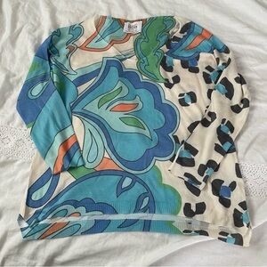 Brand Bazar LARGE V neck lightweight sweater Blue Green White Italy